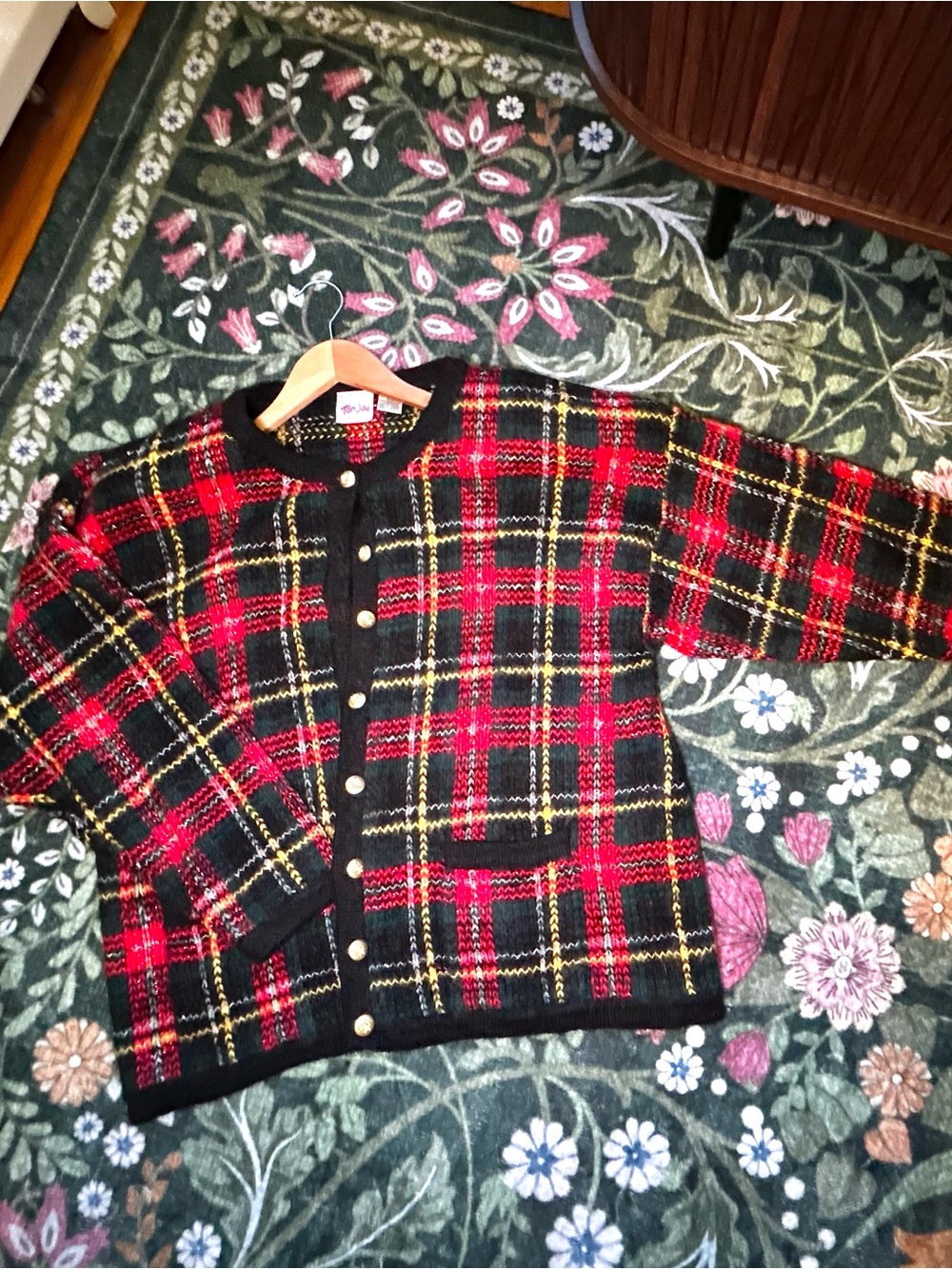 Vintage 90s Plaid TanJay Red and Black Plaid Cardigan made with Mohair Wool